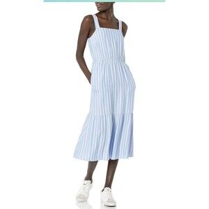 new women Tank French Stripe Boho Midi Dress XS Tier nautical lagen cottage